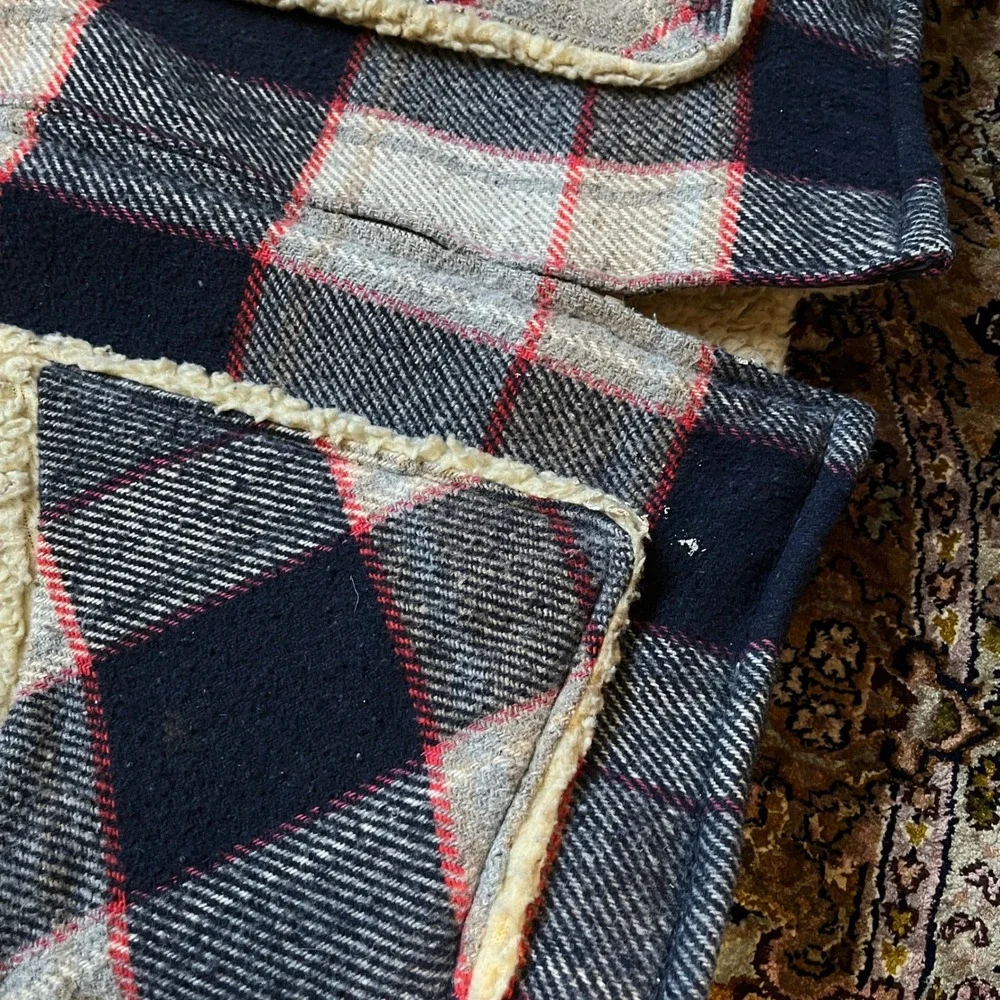 Size XL 46 Ideal Vintage‎ 60s Plaid Sherpa Lined Jacket Men Barn Coat Wool Blend